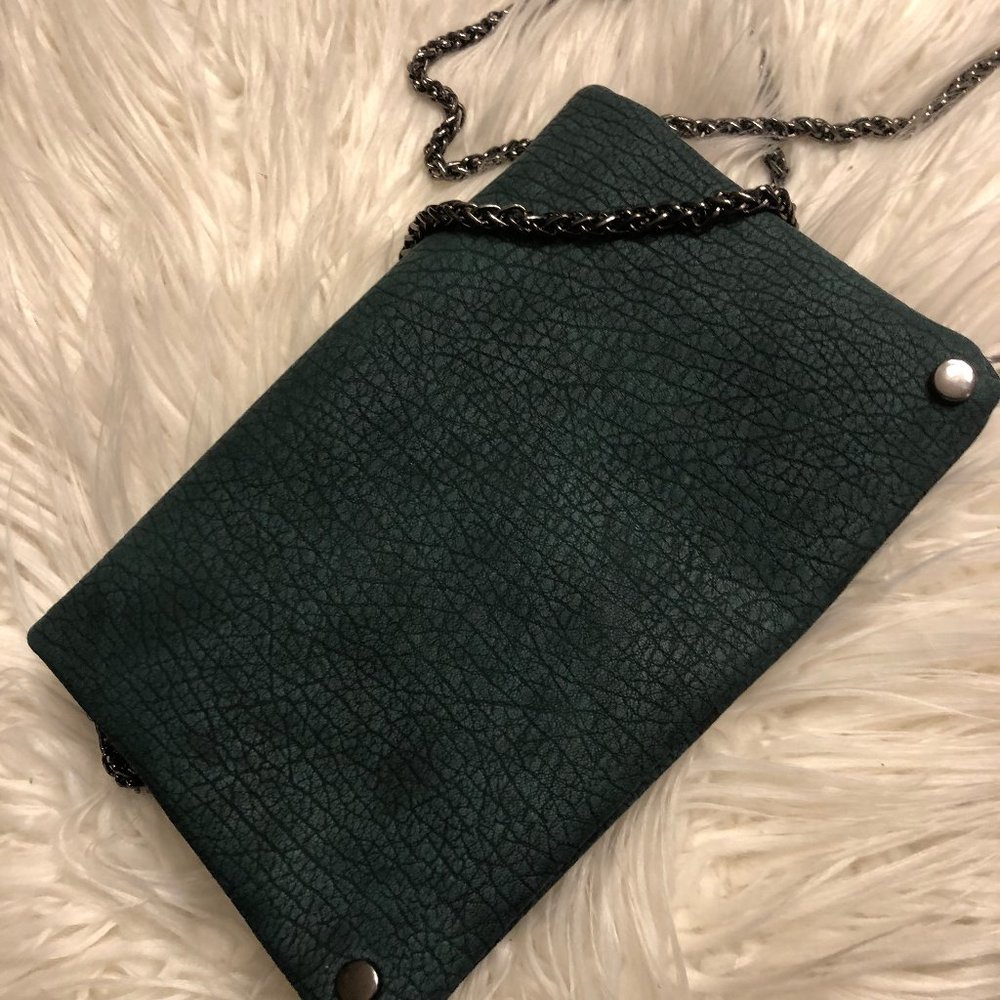 PRICE DROP! Crossbody Clutch w Black/Silver Chain Strap - VEGAN Demifold bag